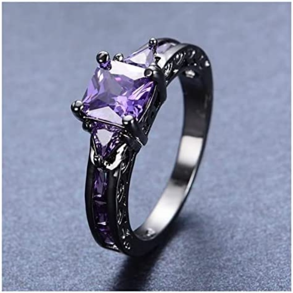 Amethyst Princess Cut Black Ring